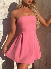 A-Line Loose Backless Pleated Solid Color Split-Joint Tied Tube Mini Dresses